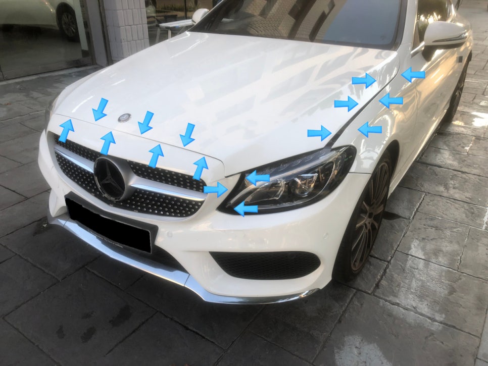 벤츠 C200 COUPE 앞 시공 전 1