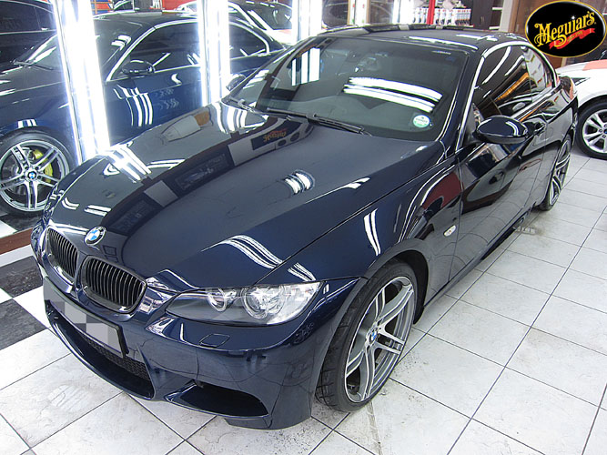 BMW 328 광택코팅 시공 후 — 유리막코팅으로 거울처럼 반짝이는 파란색 외장